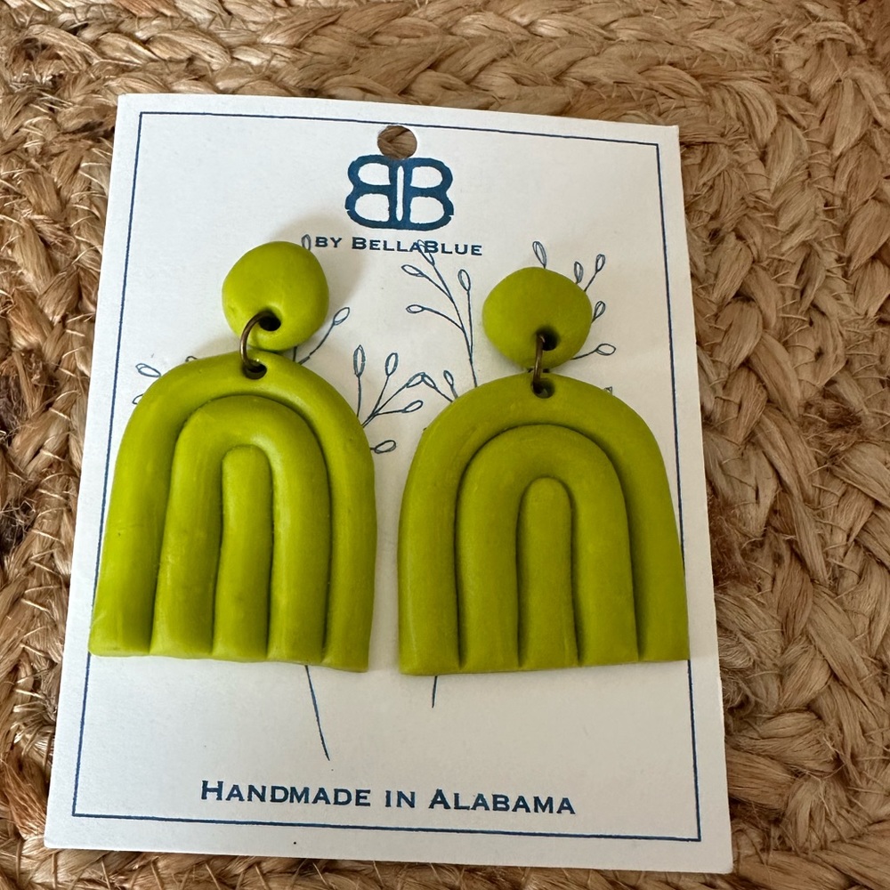 NEW Handmade Bright Green Clay Earrings.  Cute earrings